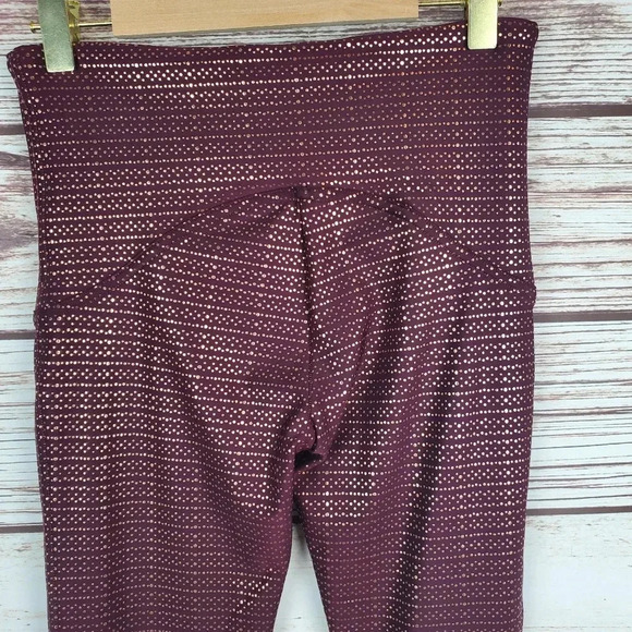 SPANX Womens Small Wine/Rose Gold Metallic Mist 7/8 Athletic Leggings        #39 - Picture 7 of 10